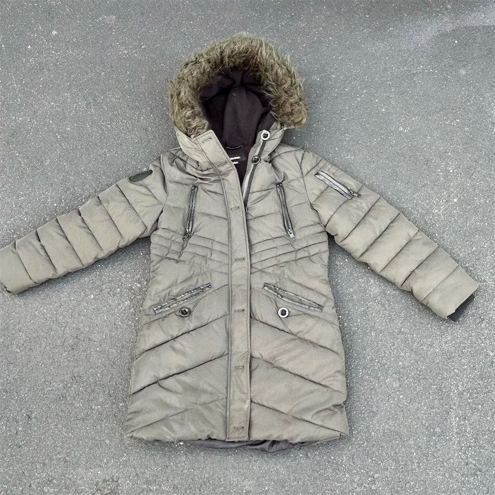 Diesel Girls Olive Green Faux Fur Hooded Parka Winter Jacket Size 14